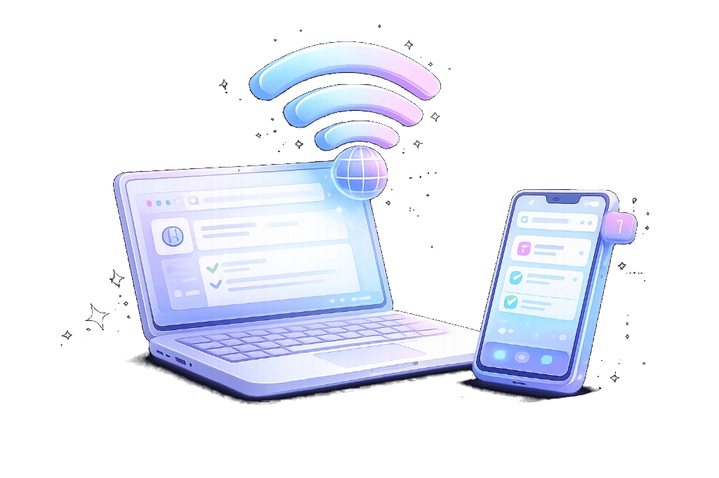 Laptop and phone synced over Wi‑Fi